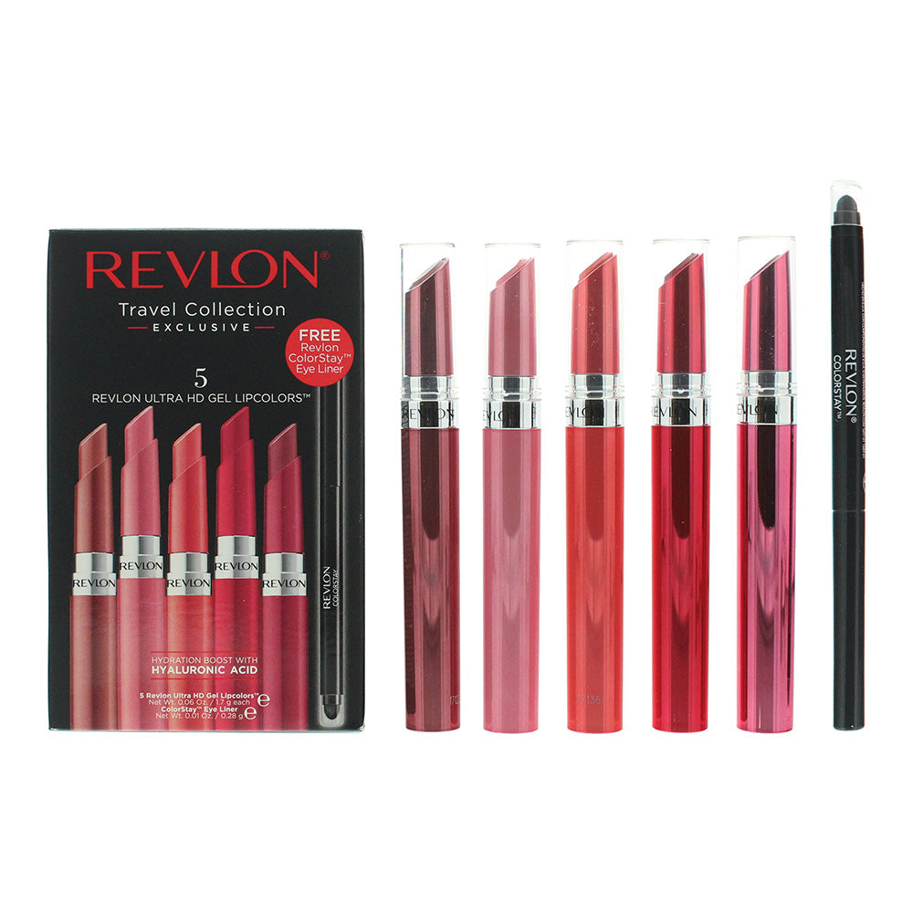 Revlon Ultra HD Gel Lip Colours Collection Cosmetic Set Gift Set : Lip Colours X 5 1.7g - Black Eye Liner 0.28g
