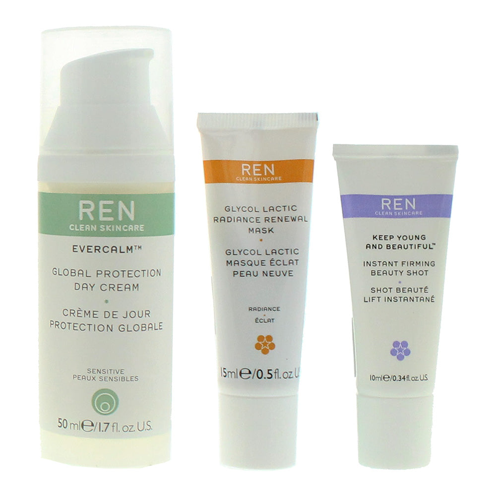Ren Clean Skincare Set Gift Set : Day Cream 50ml - Renewal Mask 15ml - Face Serum 10ml - Product