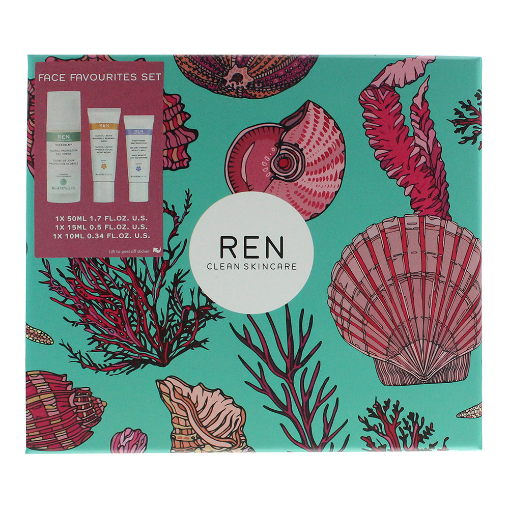 Ren Clean Skincare Set Gift Set : Day Cream 50ml - Renewal Mask 15ml - Face Serum 10ml - Box