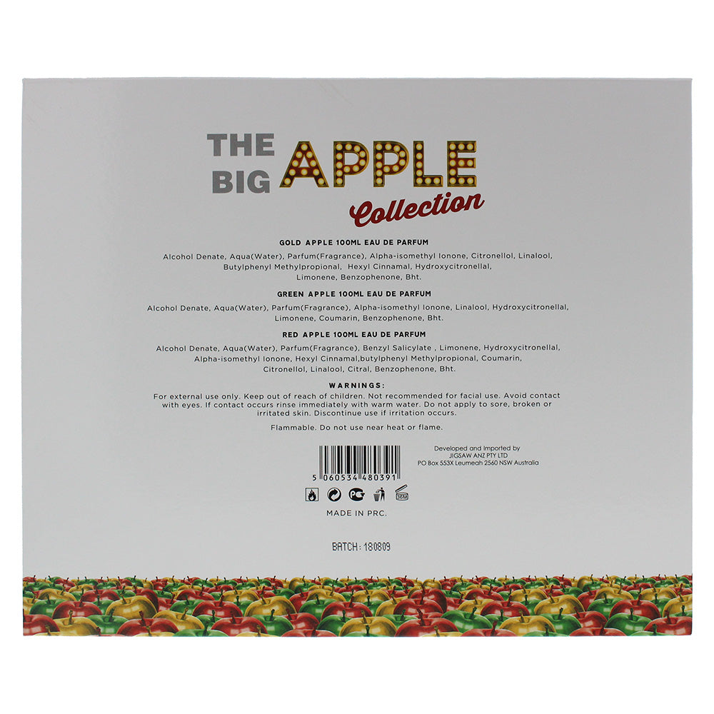 The Big Apple 3 Piece Set Green Apple EDP 100ml Gold Apple EDP 100ml Red Apple EDP 100ml - Ingredients