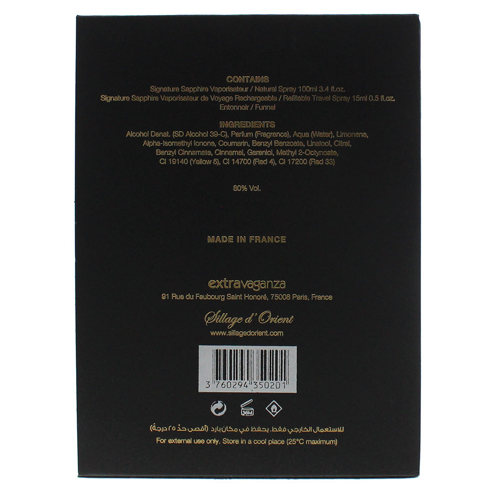 Signature Sillage D'Orient Sapphire 2 Piece Set Eau De Parfum 100ml ; Eau De Parfum 15ml