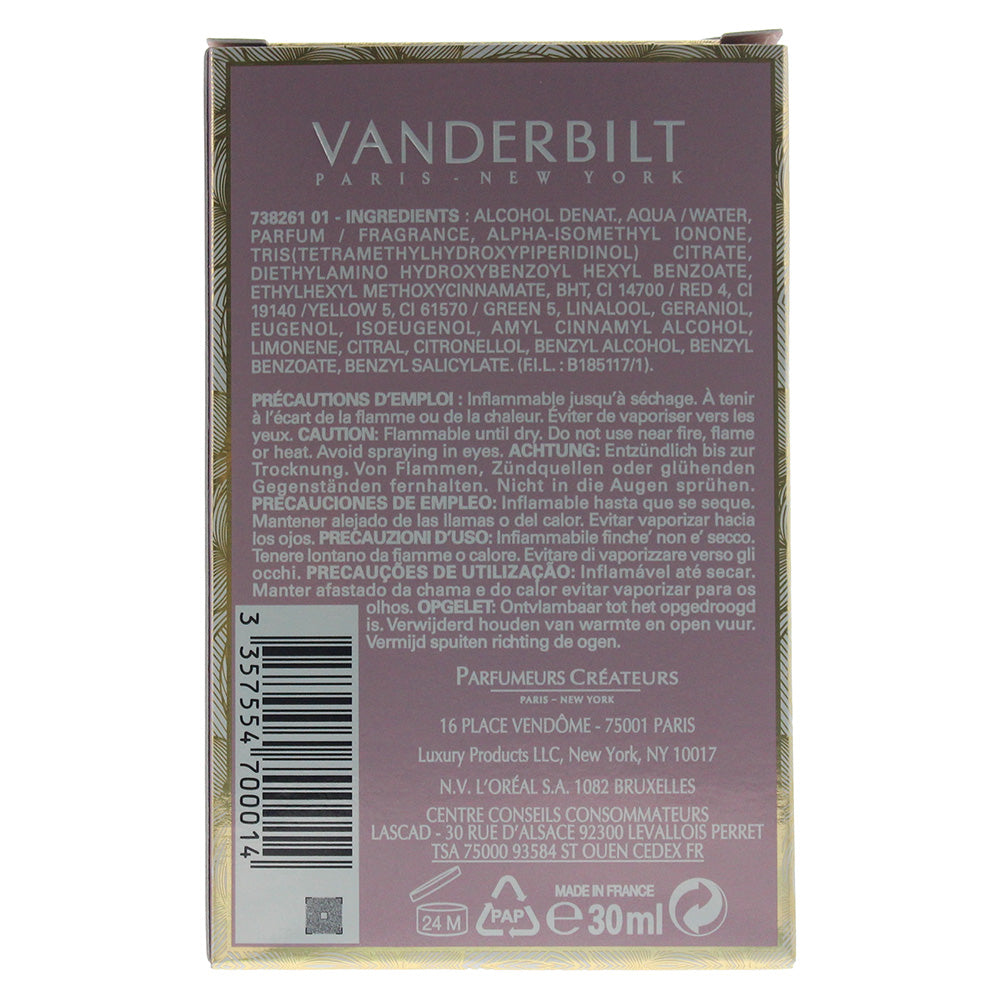 Gloria Vanderbilt Vanderbilt Eau de Toilette 30ML - Ingredients