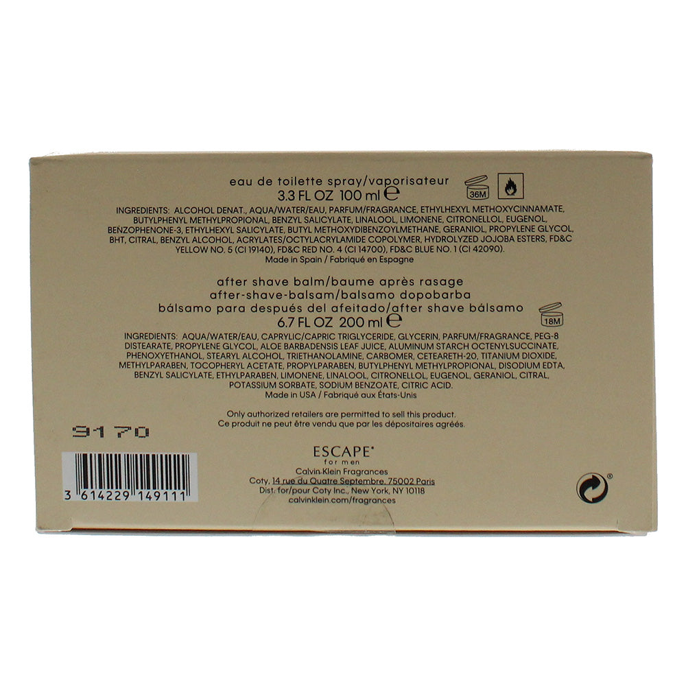 Calvin Klein Escape For Men 2 Piece Set - Eau de Toilette 100ml -  Aftershave Balm 200ml - Ingredients