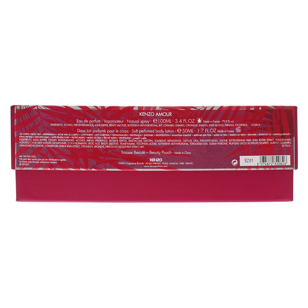 Kenzo Amour 3 Piece Set - Eau De Parfum 100ml -  Body Lotion 50ml - Pouch