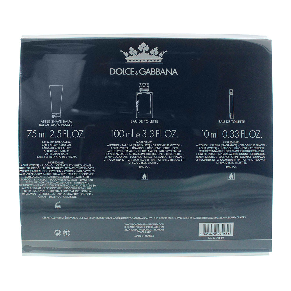 Dolce & Gabbana K Eau de Toilette 3 Piece Gift Set: Eau De Toilette 100ml - Aftershave Balm 75ml - Eau De Toilette 10ml