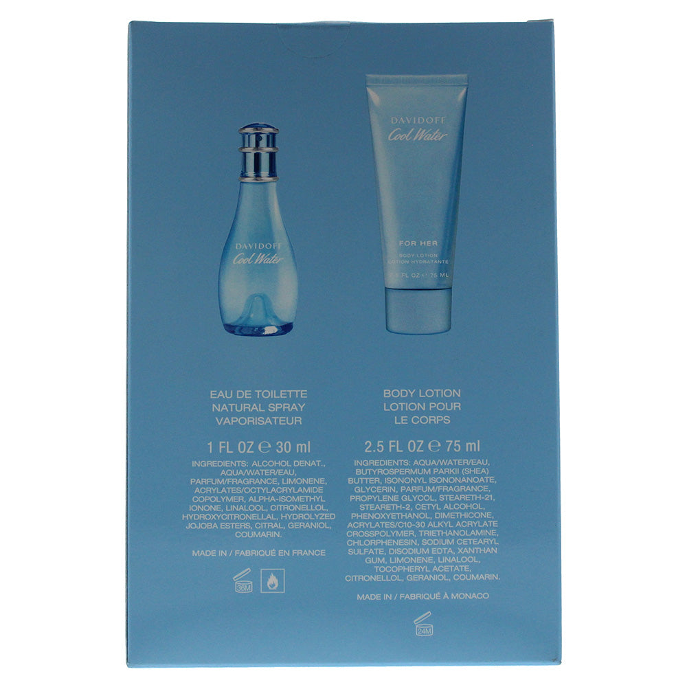 Davidoff Cool Water Woman 2 Piece Eau De Toilette 30ml Body Lotion 75ml