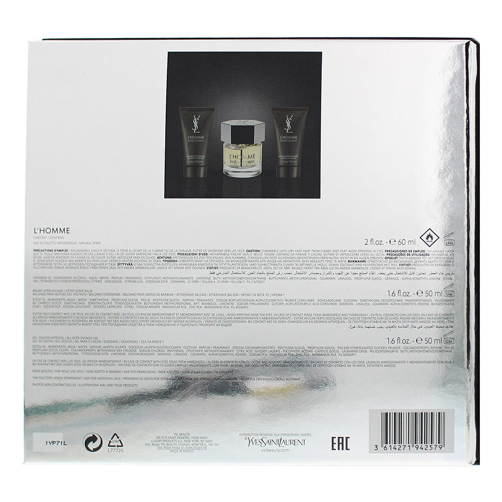 Yves Saint Laurent L'Homme 3 Piece Set - Eau De Toilette 60ml - Shower Gel 50ml - Aftershave Balm 50ml