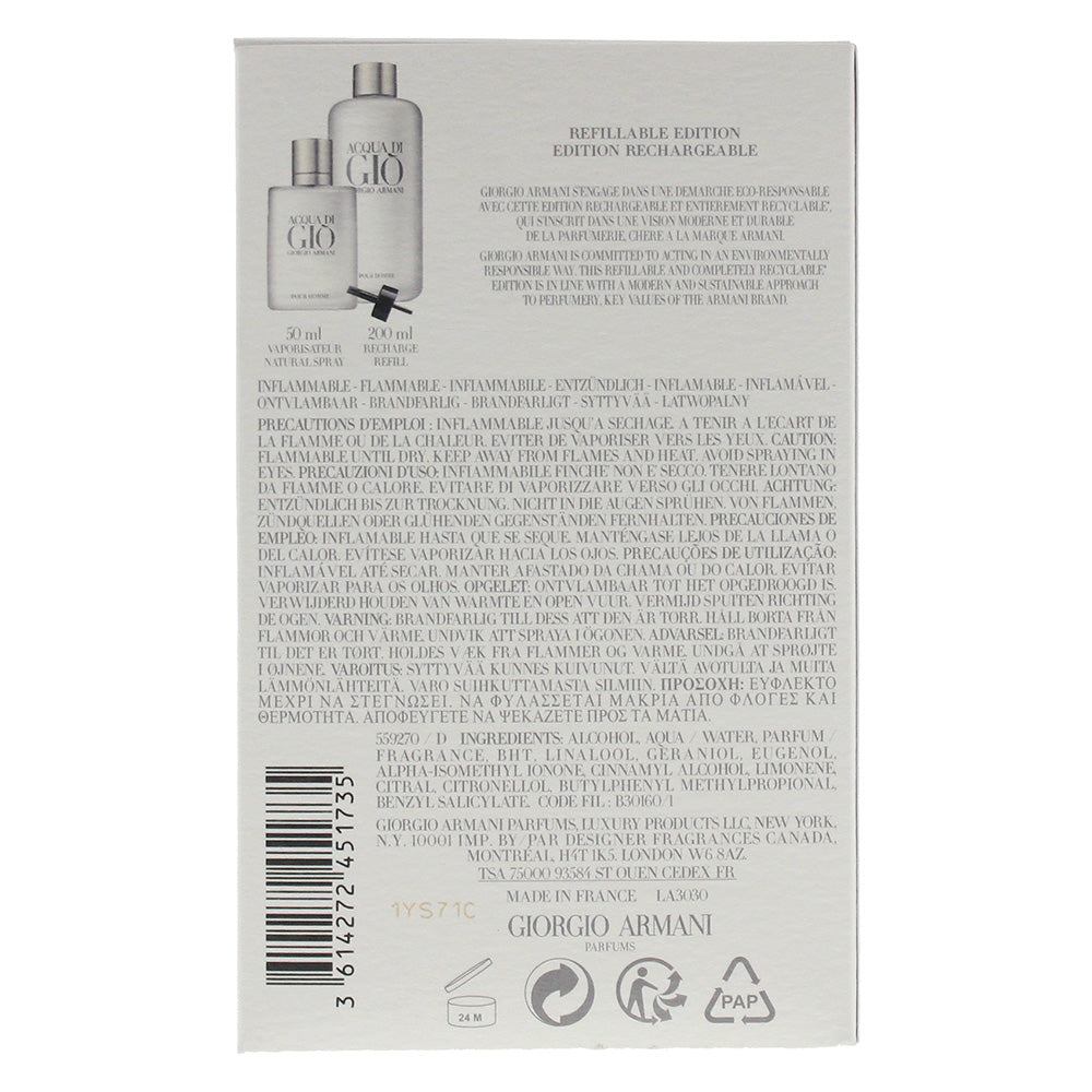 Giorgio Armani Acqua Di Gio 2 Piece Gift Set: Eau De Toilette 50ml -  Eau De Toilette 200ml Refill