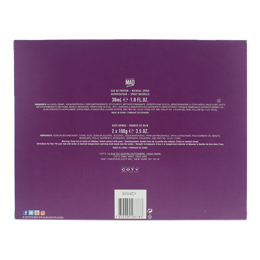Katy Perry Mad Potion 2 Piece Set - Eau de Parfum 30ml - 2 x 100g Bath Bomb - Ingredients