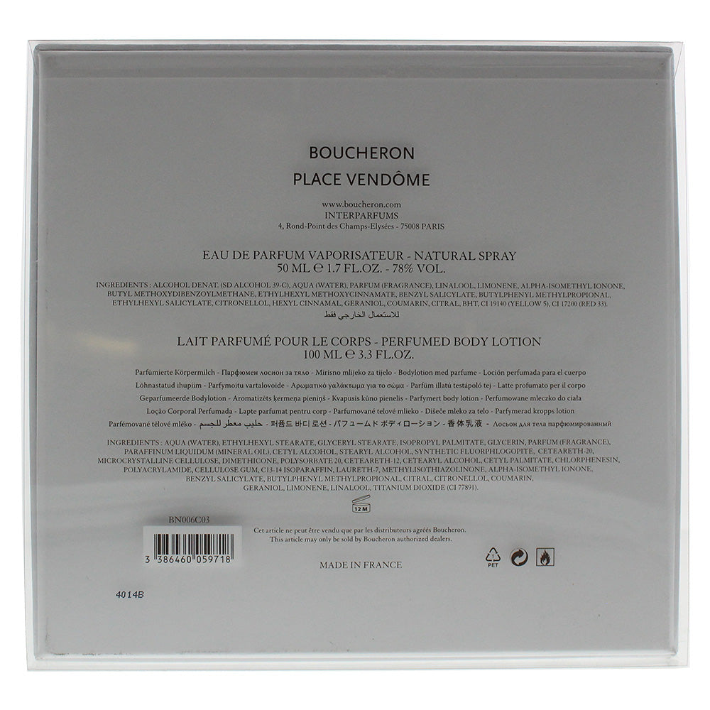 Boucheron Place Vendôme 2 Piece Set Eau De Parfum 50ml - Body Lotion 100ml