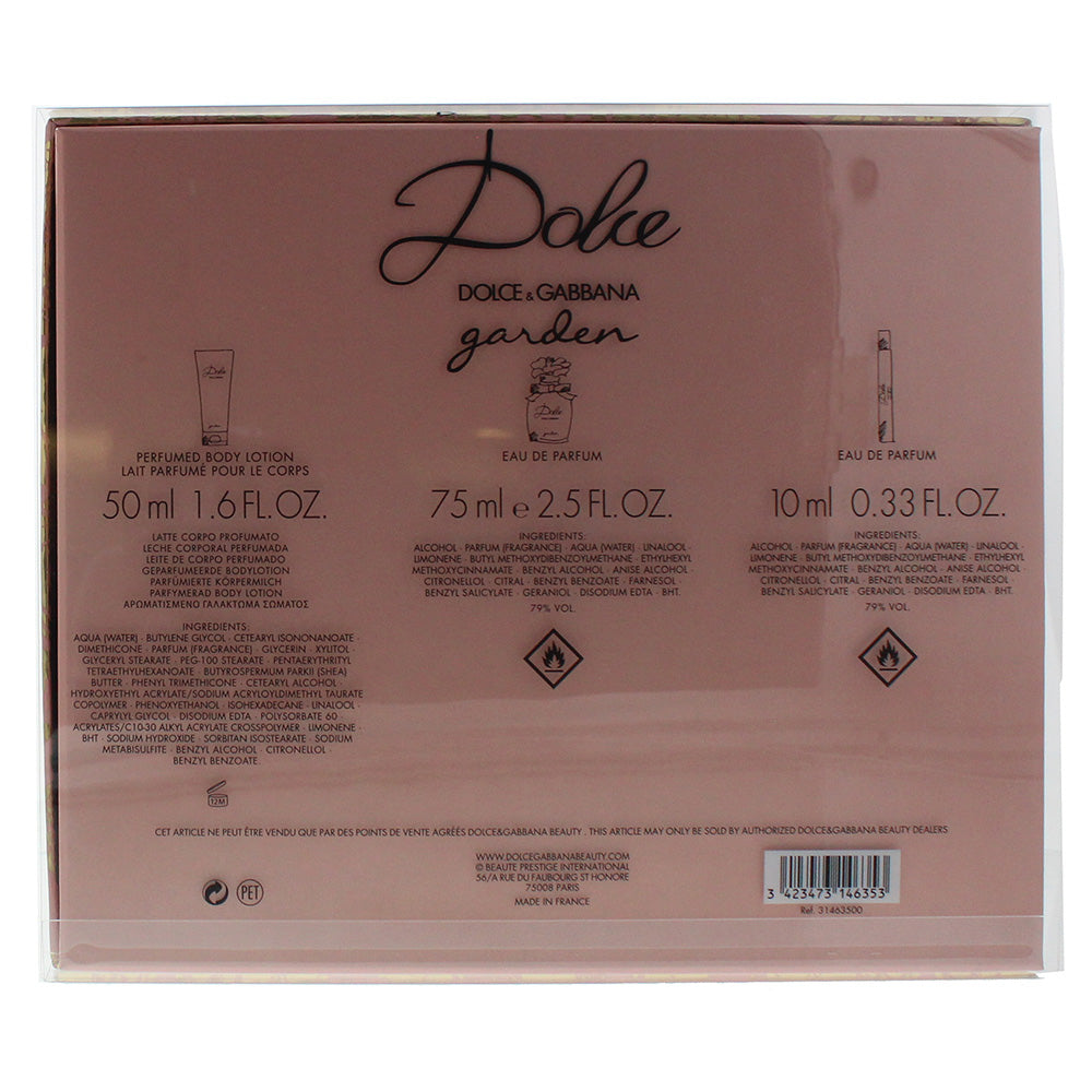 Dolce & Gabbana Dolce Garden 3 Piece Eau De Parfum 75ml Body Lotion 50ml Eau De Parfum 10ml