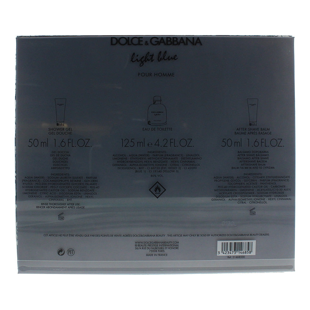 Dolce & Gabbana Light Blue Pour Homme 3 Piece Eau De Toilette 125ml Aftershave Balm 50ml Shower Gel 50ml