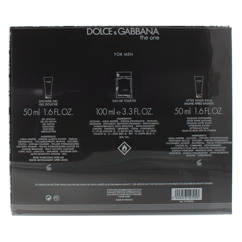 Dolce & Gabbana The One For Men 3 Piece Eau De Toilette 100ml Aftershave Balm 50ml Shower Gel 50ml