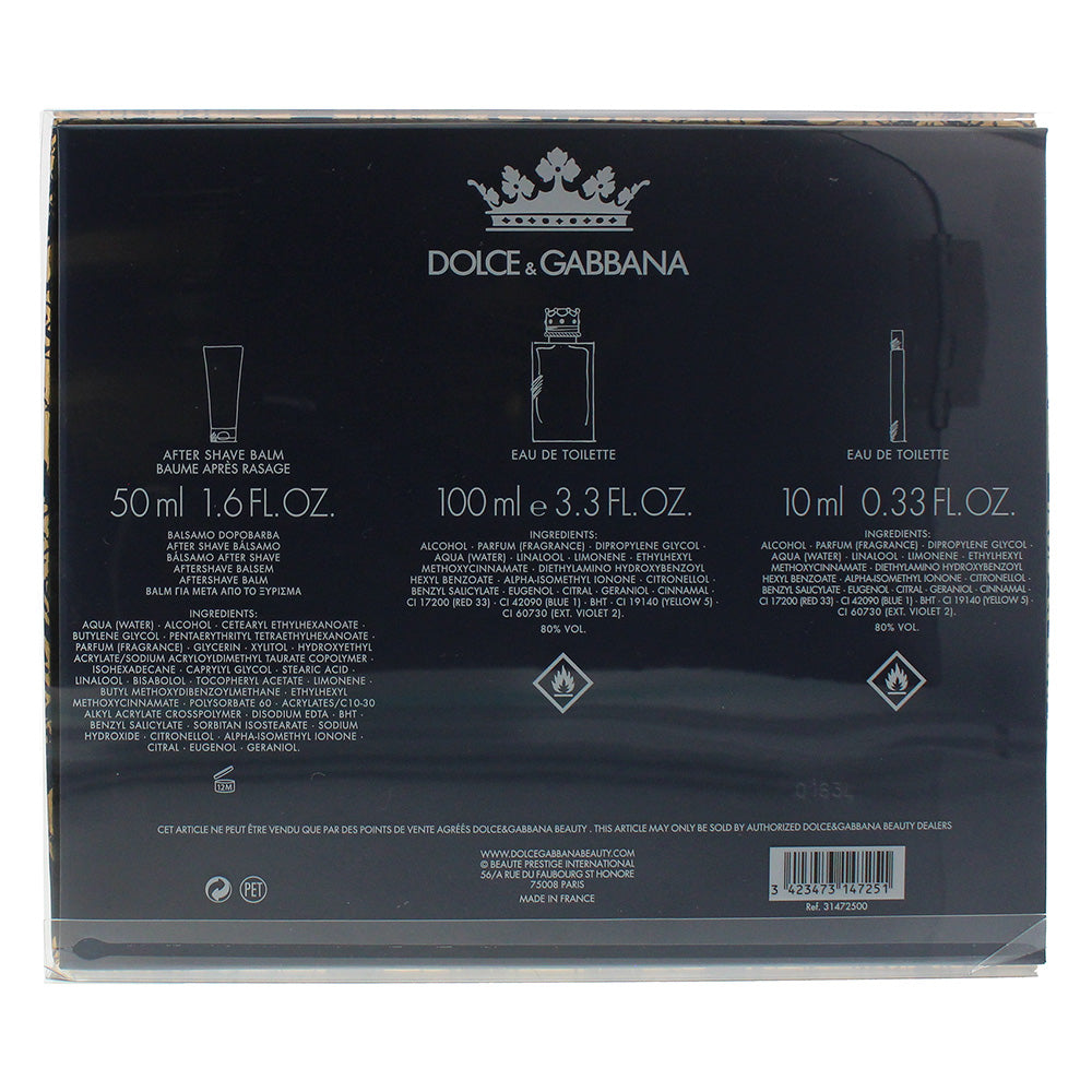 Dolce & Gabbana K 3 Piece Eau De Toilette 100ml Aftershave Balm 50ml Eau De Toilette 10ml