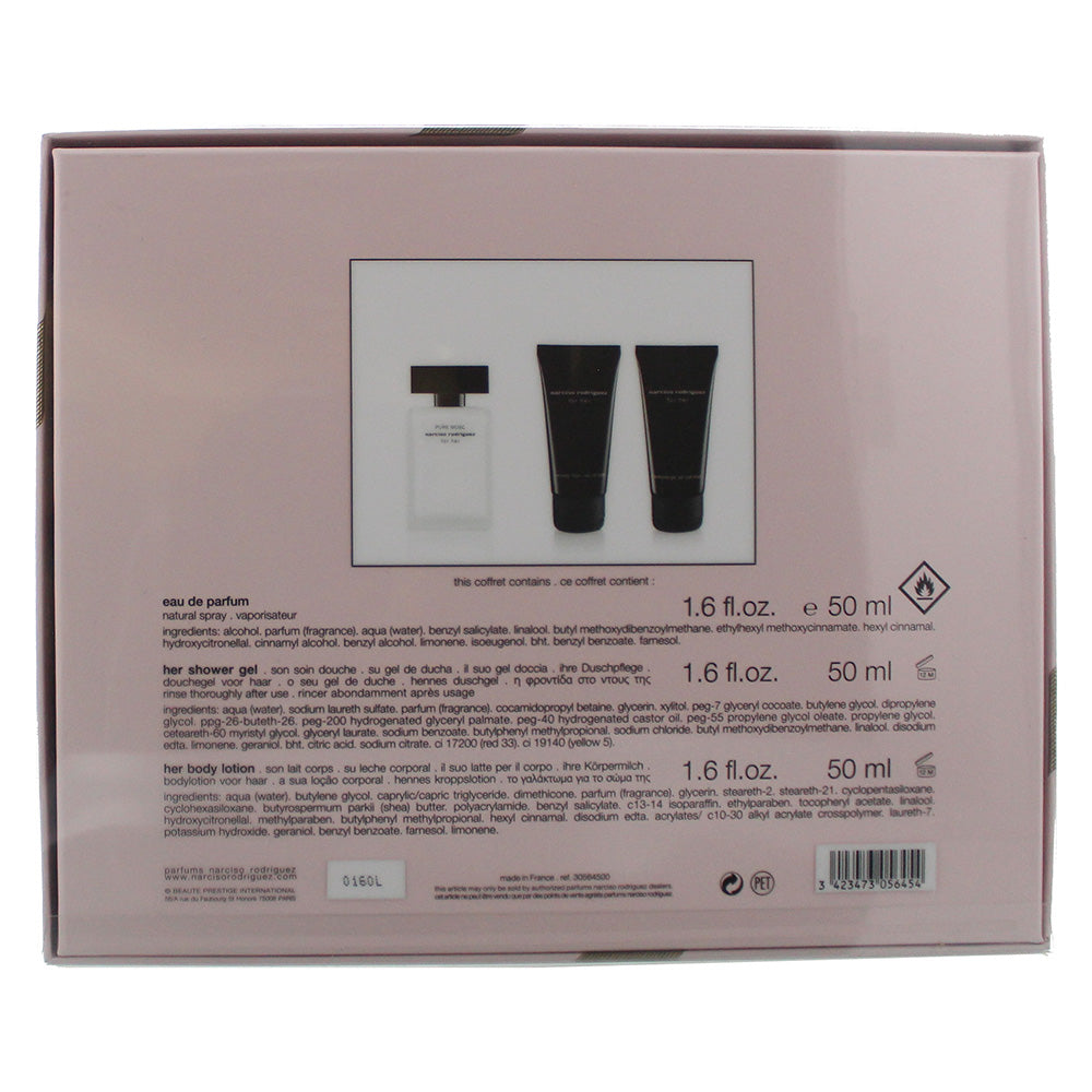 Narciso Rodriguez For Her Pure Musc 3 Piece Gift Set: Eau de Parfum 50ml - Her Body Lotion 50ml - Her Shower Gel 50ml - Ingredients