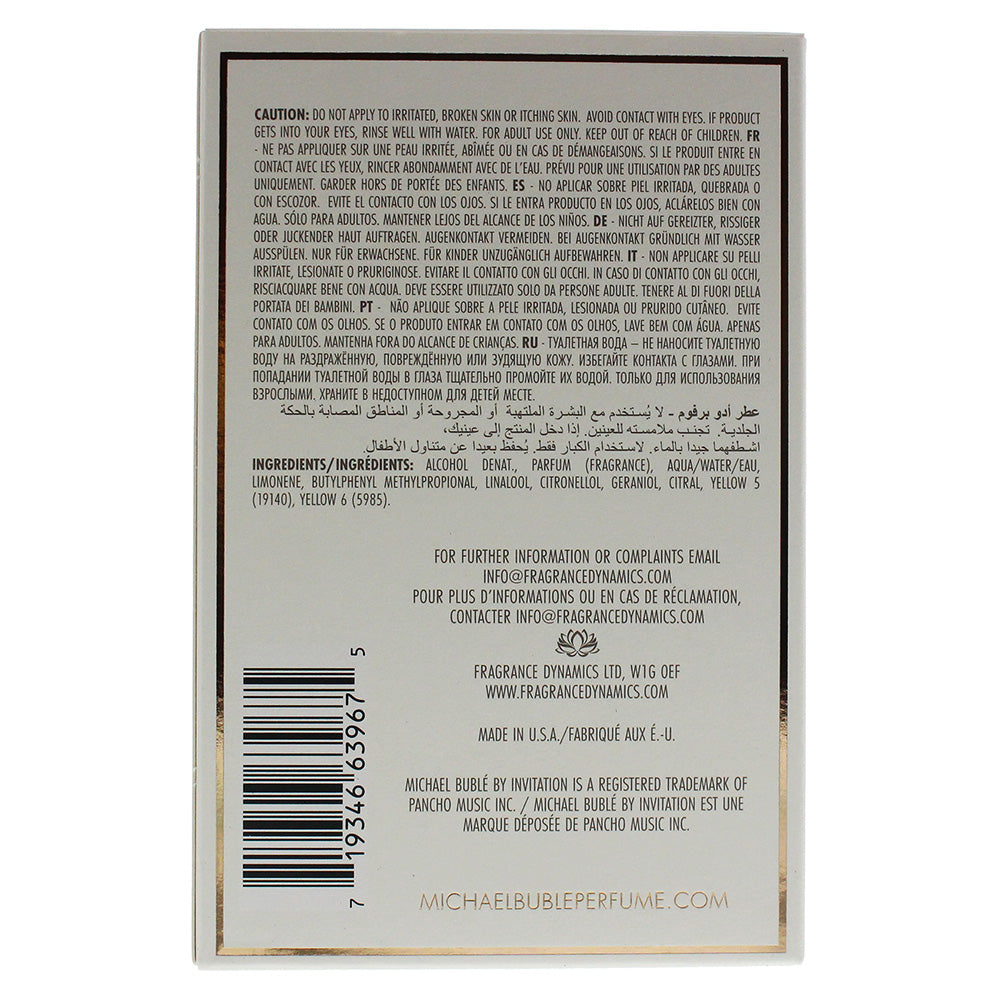Michael Bublé By Invitation Eau de Parfum 30ml - Ingredients