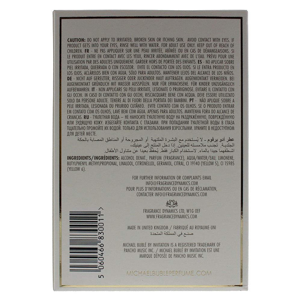 Michael Bublé By Invitation Eau de Parfum 50ml - Ingredients
