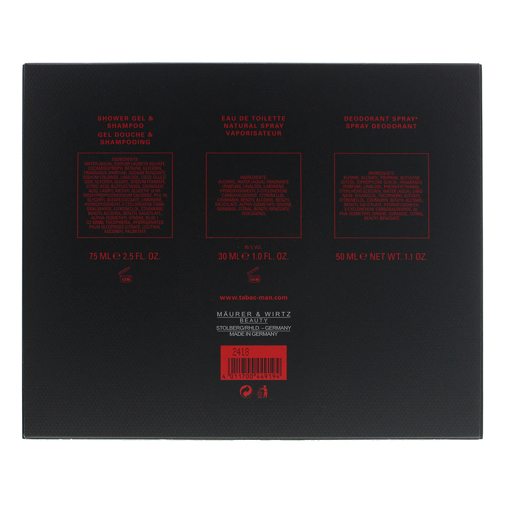 Tabac Man Eau De Toilette 3 Piece Gift Set: Eau De Toilette 30ml - Shower Gel 75ml - Deodorant Spray 50ml