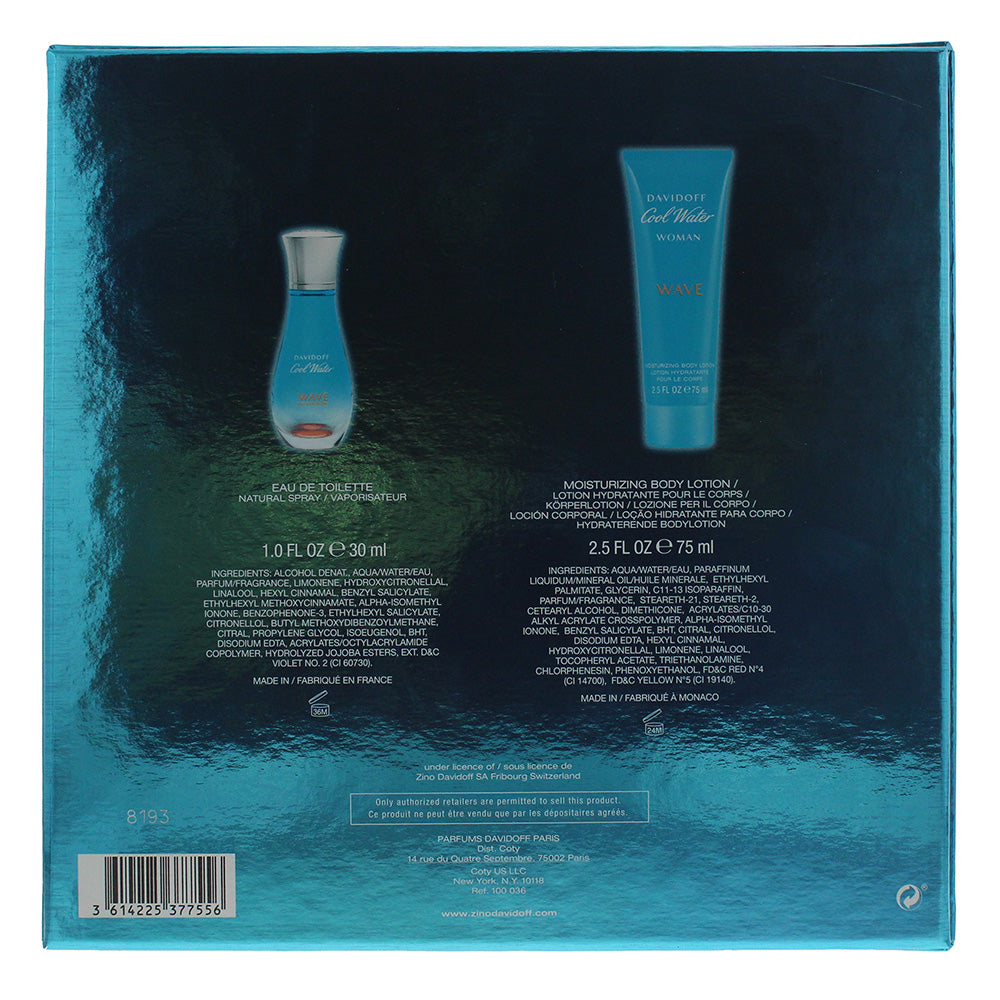 Davidoff Cool Water Woman Wave 2 Piece Eau De Toilette 30ml Body Lotion 75ml