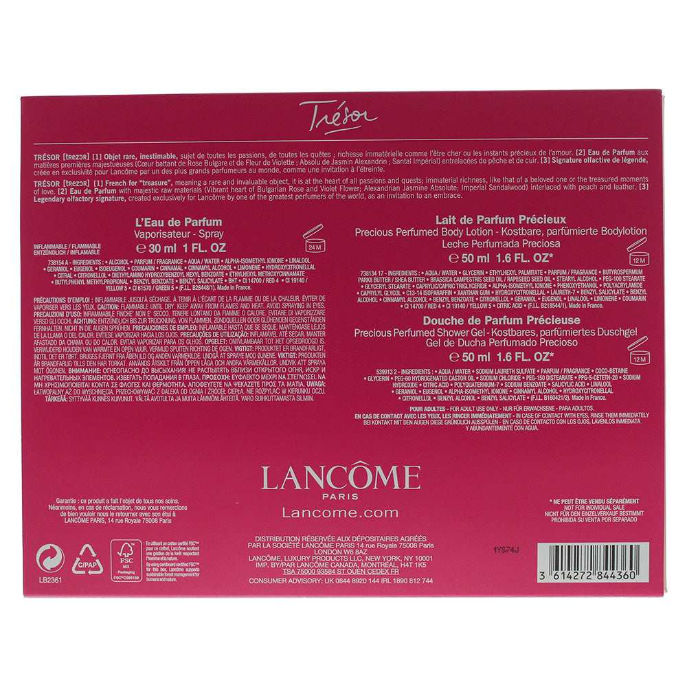 Lancôme Trésor 3 Piece Eau De Parfum 30ml Shower Gel 50ml Body Lotion 50ml