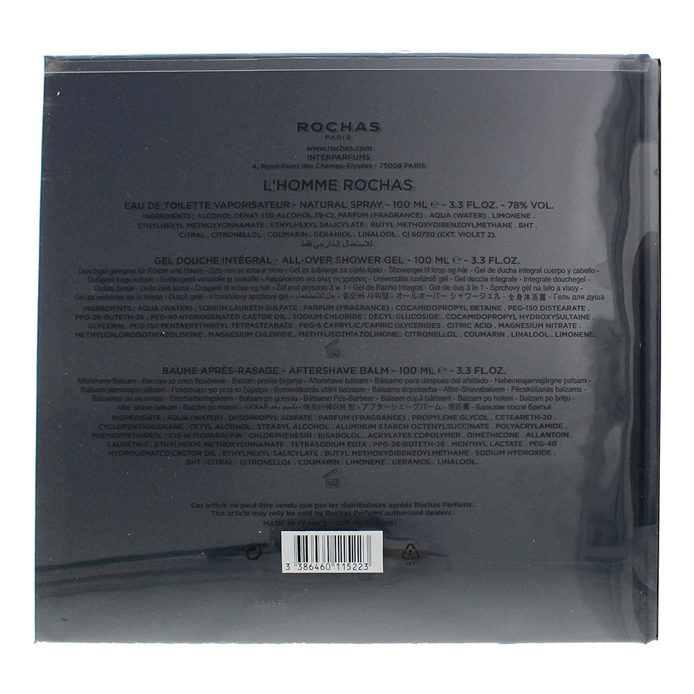 Rochas L'Homme Rochas 3 Piece Giftset: Eau De Toilette 100ml - Shower Gel 100ml - Aftershave Balm 100ml