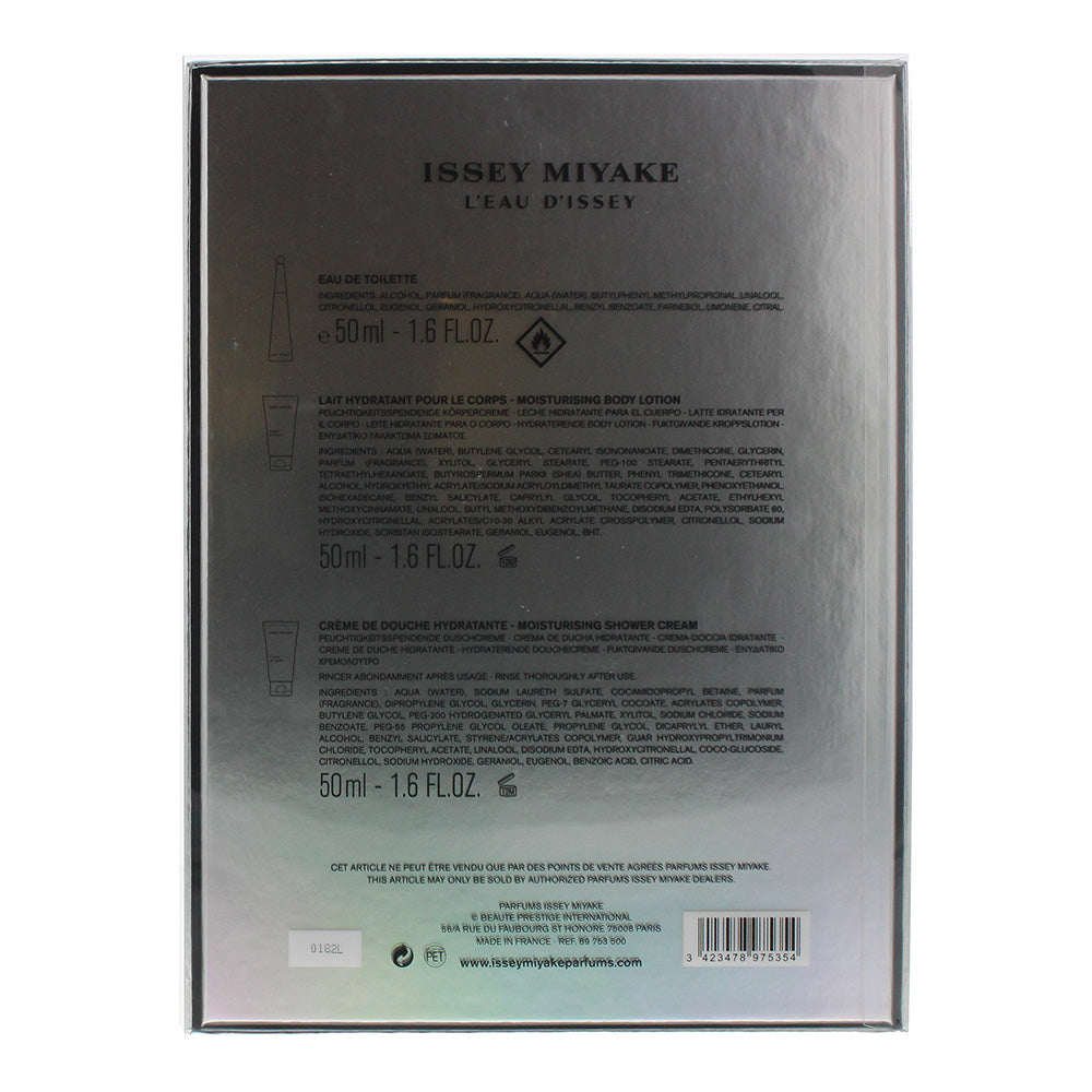 Issey Miyake L'eau D'issey 3 Piece Eau De Toilette 50ml Shower Cream 50ml Body Lotion 50ml