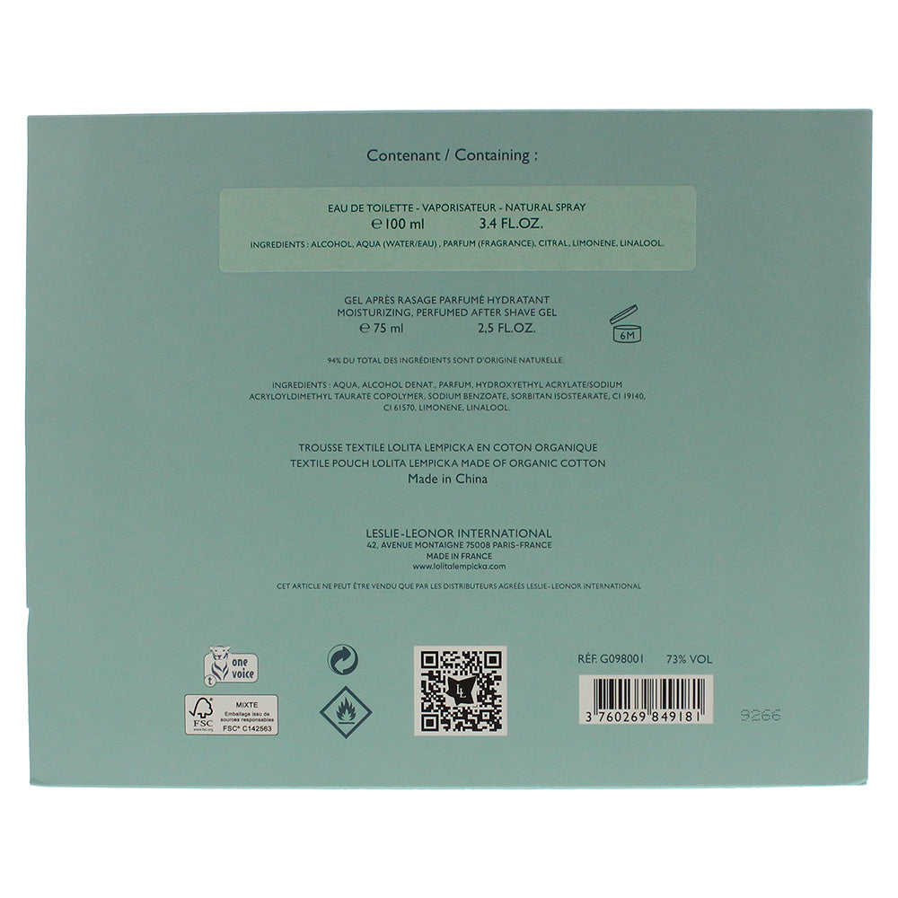 Lolita Lempicka Green Lover 3 Piece Set  Eau De Toilette 100ml Aftershave Gel 75ML Pouch N/A