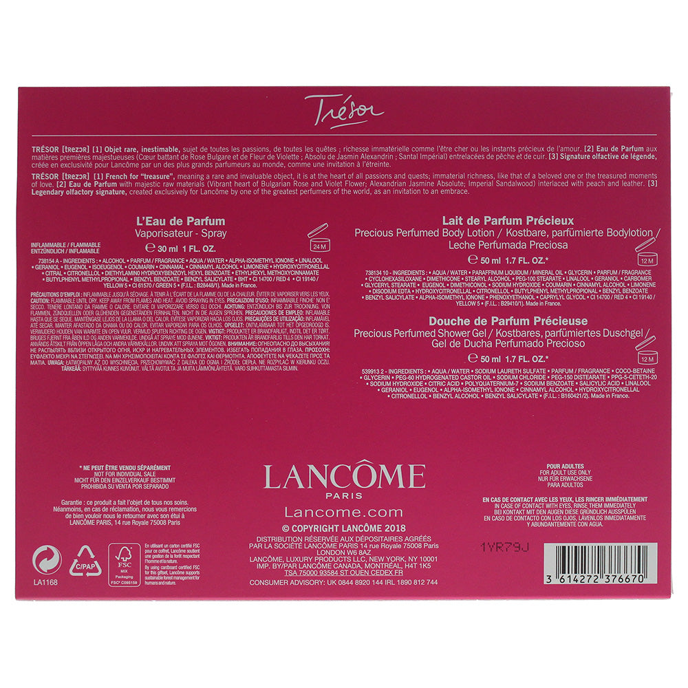 Lancôme Trésor 3 Piece L'eau De Parfum 30ML Body Lotion 50ML Shower Gel 50ML