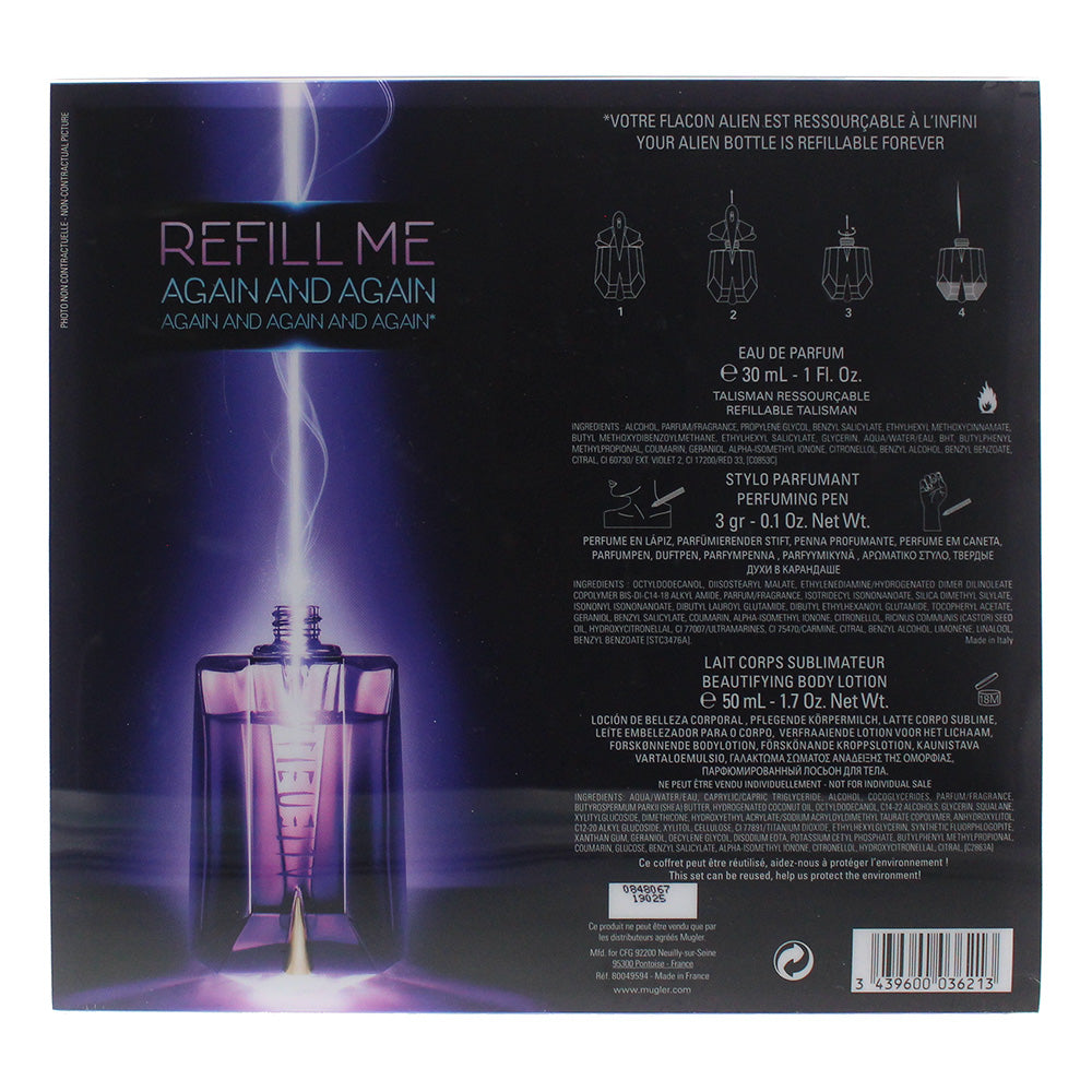Mugler Alien 3 Piece Gift Set: Eau De Parfum 30ml - Perfuming Pen 3g - Body Lotion 50ml
