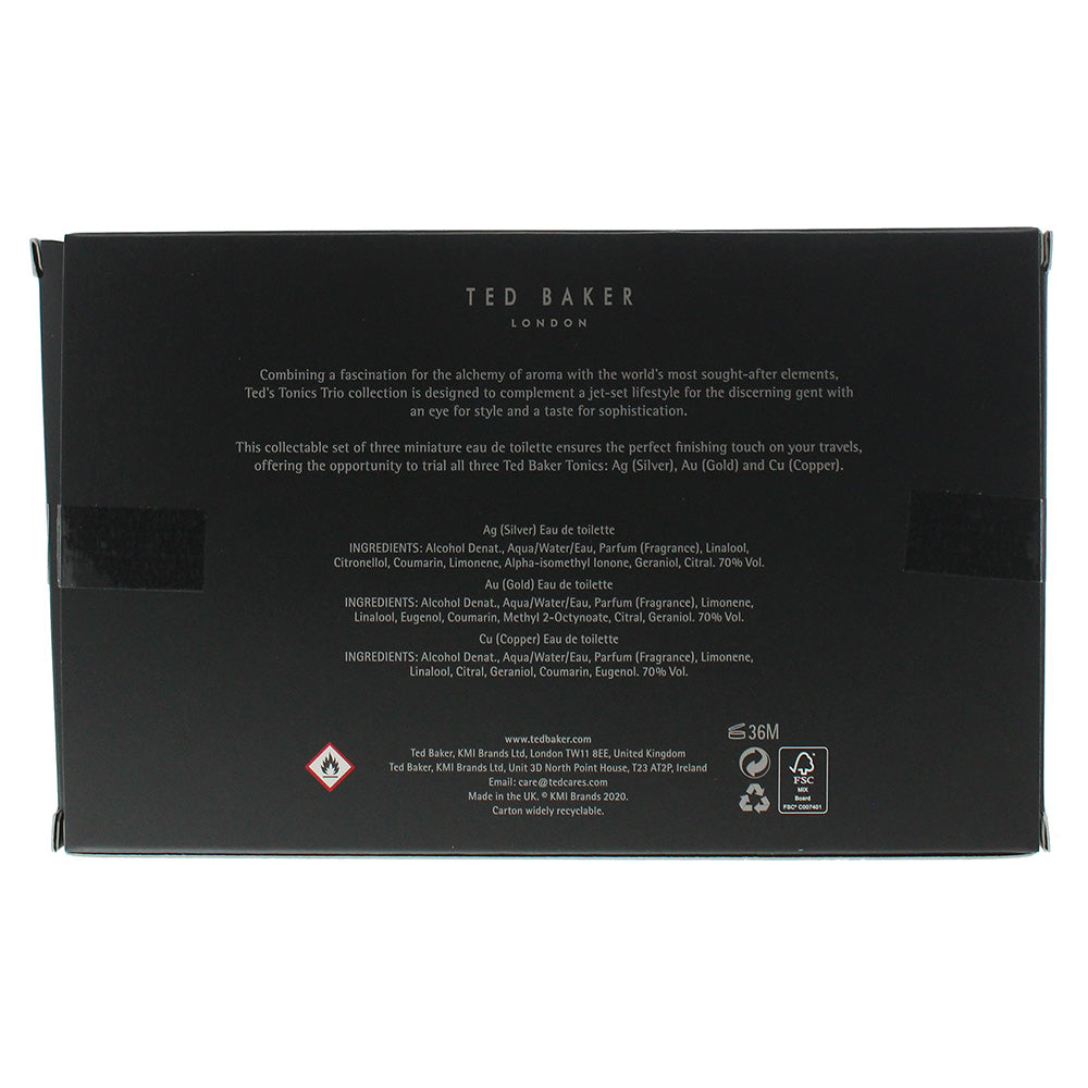 Ted Baker 3 Piece Gift Set: Cu Eau De Toilette 12.5ml - Ag Eau De Toilette 12.5ml - Au Eau De Toilette 12.5ml