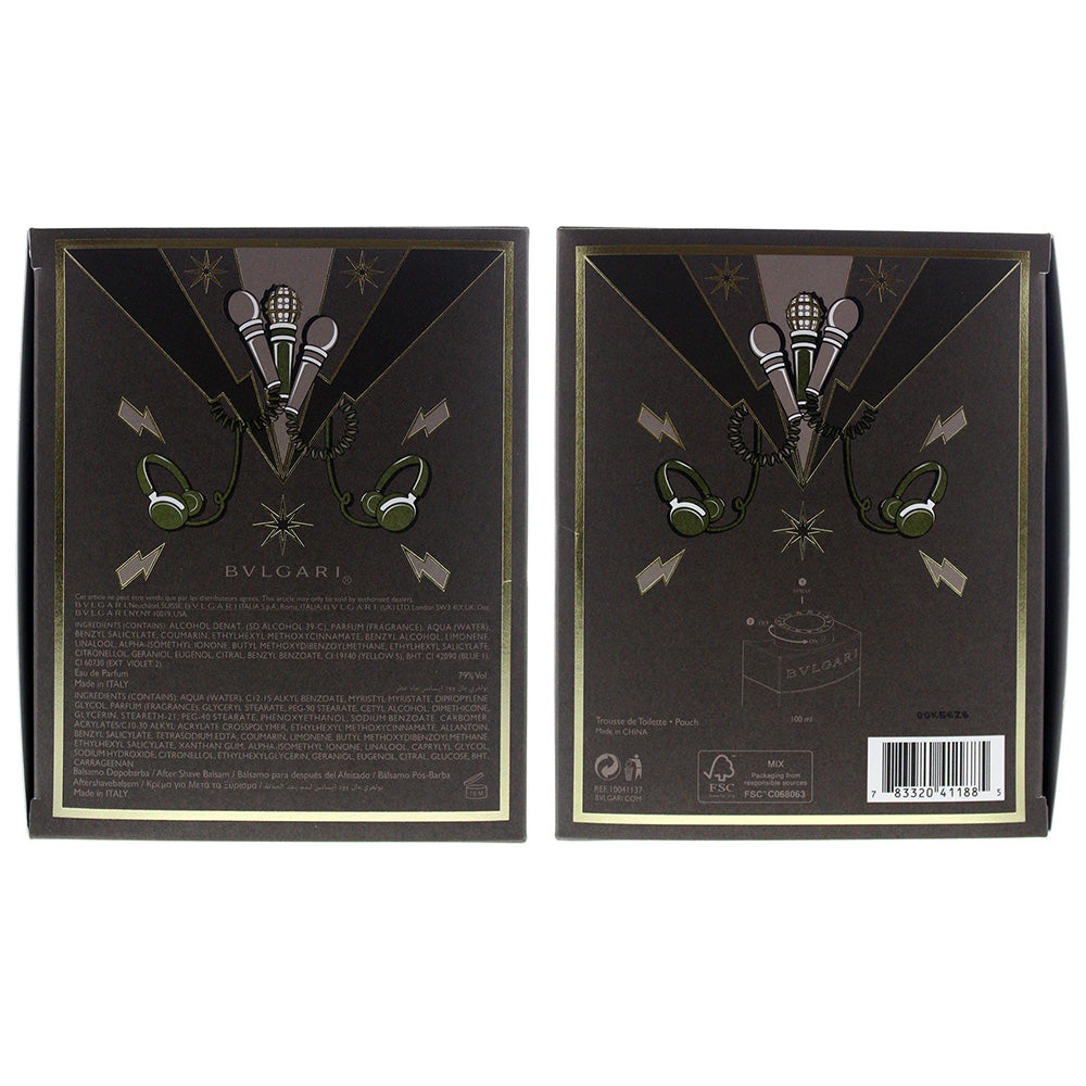 Bulgari Man Wood Essence Eau De Parfum 3 Piece Gift Set: Eau De Parfum 100ml - Aftershave Balm 100ml - Pouch