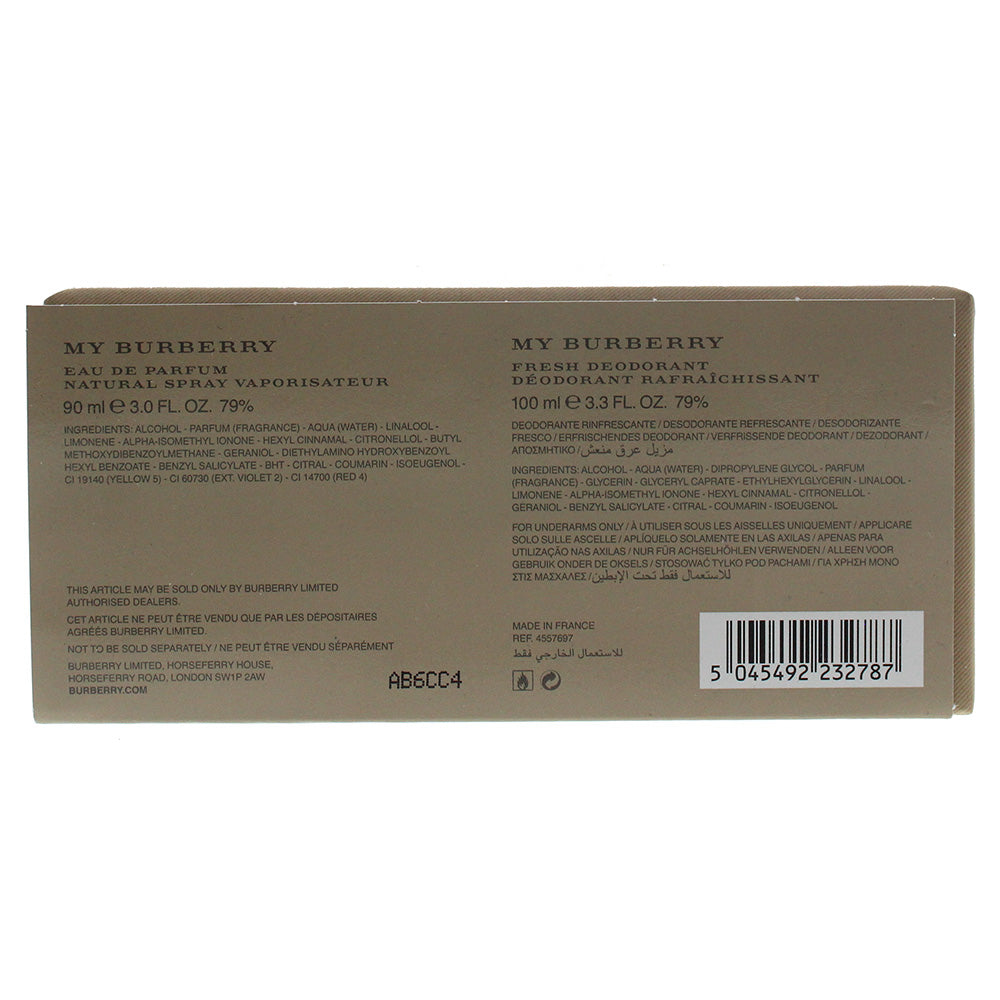 Burberry My Burberry Eau De Parfum 2 Piece Gift Set: Eau De Parfum 90ml - Deodorant 100ml