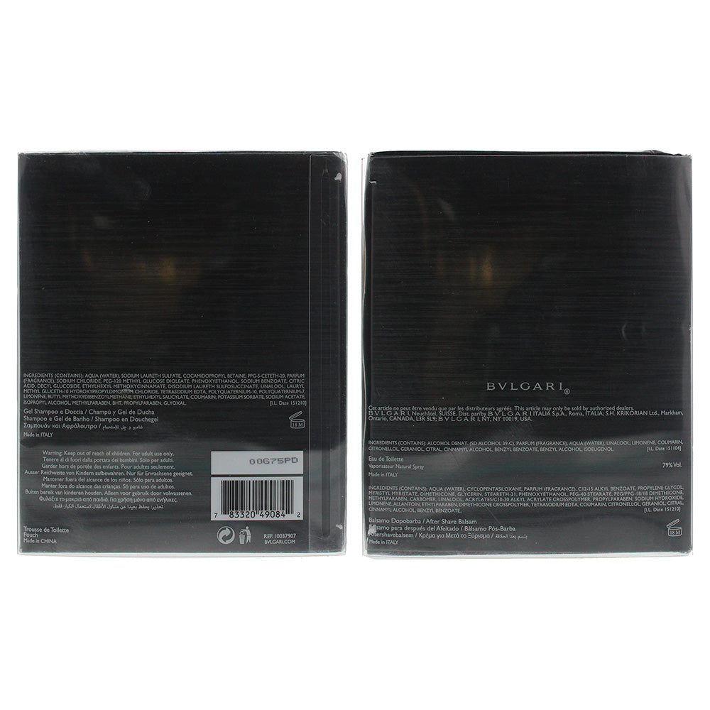 Bulgari Man Eau De Toilette 4 Piece Gift Set:  Eau De Toilette 100ml - Aftershave Balm 75ml - Shower Gel 75ml - Pouch