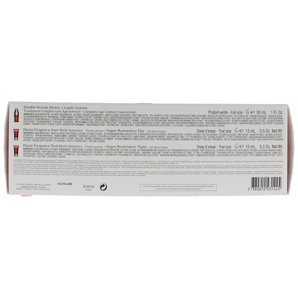 Clarins Double Serum 4 Piece Gift Set: Double Serum 30ml - Super Restorative Day Cream 15ml - Super Restorative Night Cream 15ml - Pouch