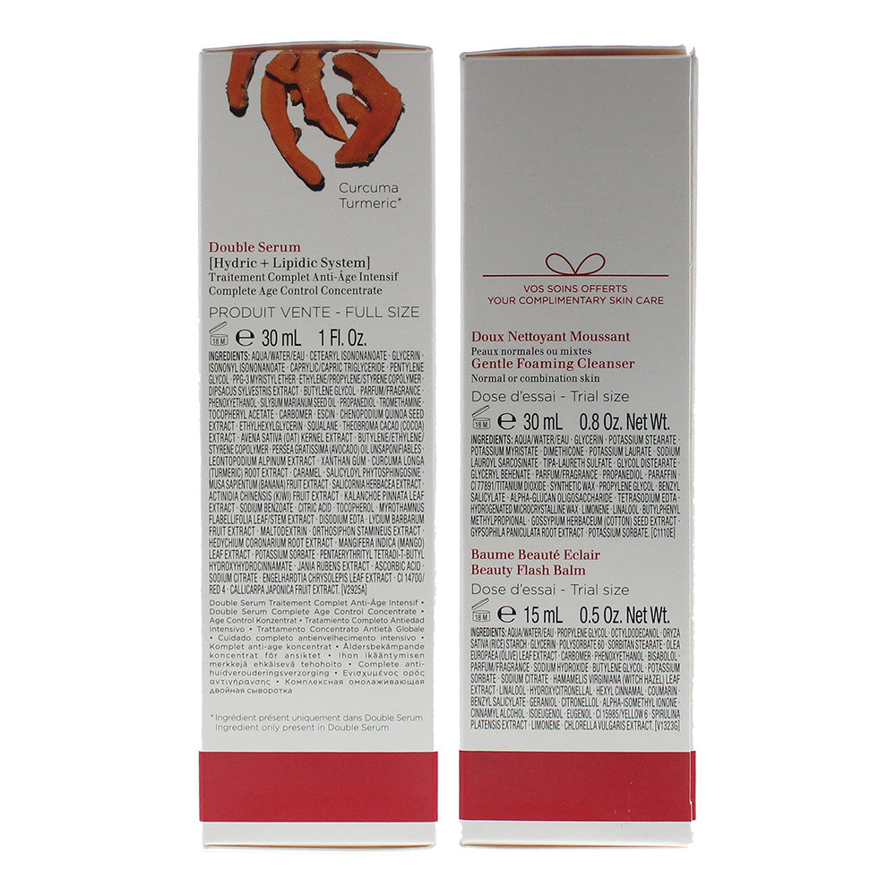 Clarins Double Serum 3 Piece Gift Set: Double Serum 30ml - Gentle Foaming Cleanser 30ml - Beauty Flash Balm 15ml