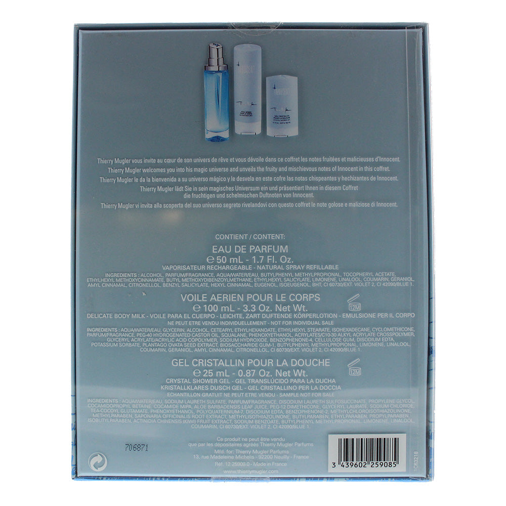 Mugler Innocent Eau De Parfum 3 Piece Gift Set: Eau De Parfum 50ml - Shower Gel 25ml - Body Lotion 100ml