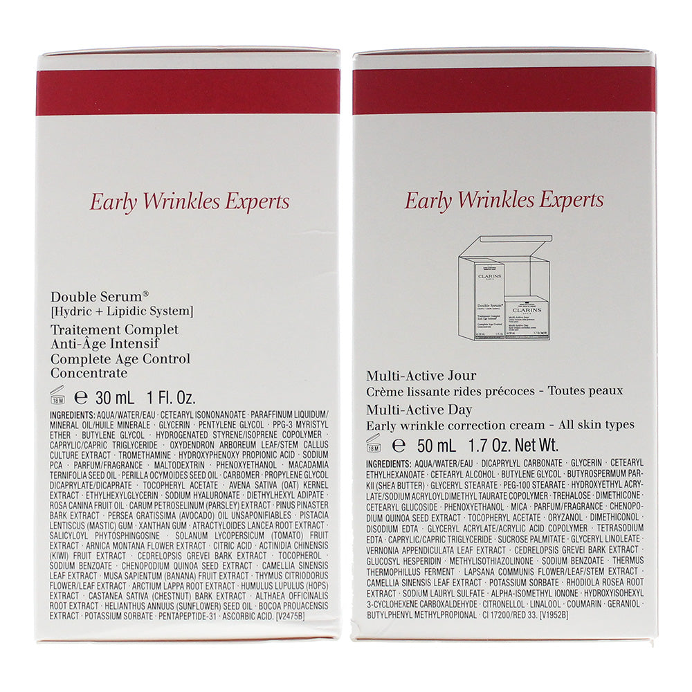 Clarins 2 Piece Gift Set: Double Serum 30ml - Multi Active Day Cream 50ml for All Skin Types