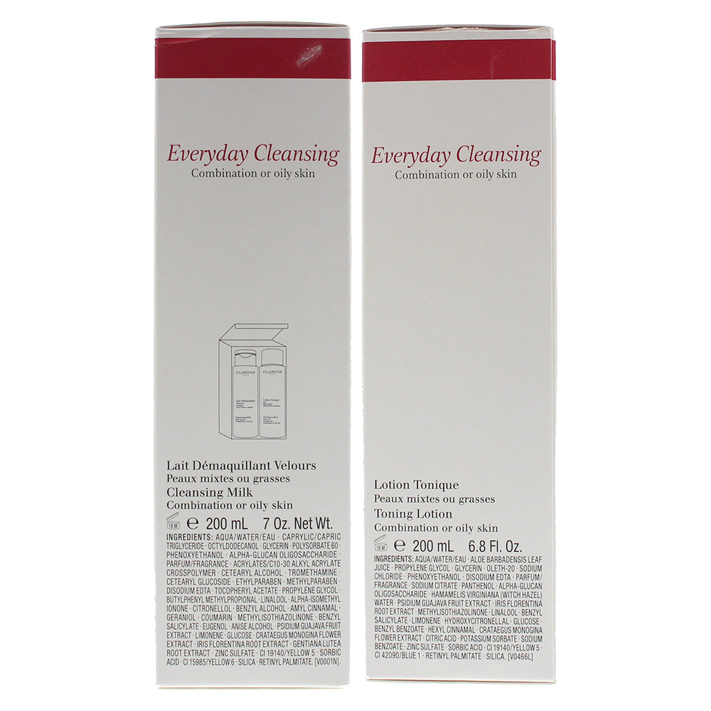 Clarins 2 Piece Gift Set: Cleansing Milk 200ml - Toning Lotion 200ml for Oliy Skin