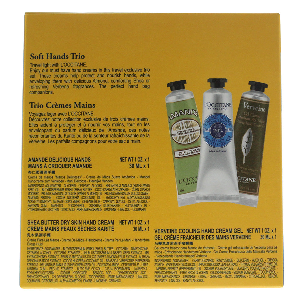 L'occitane 3 Piece Gift Set: Shea Butter Hand Cream 30ml - Verbena Hand Cream 30ml - Almond Hand Cream 30ml