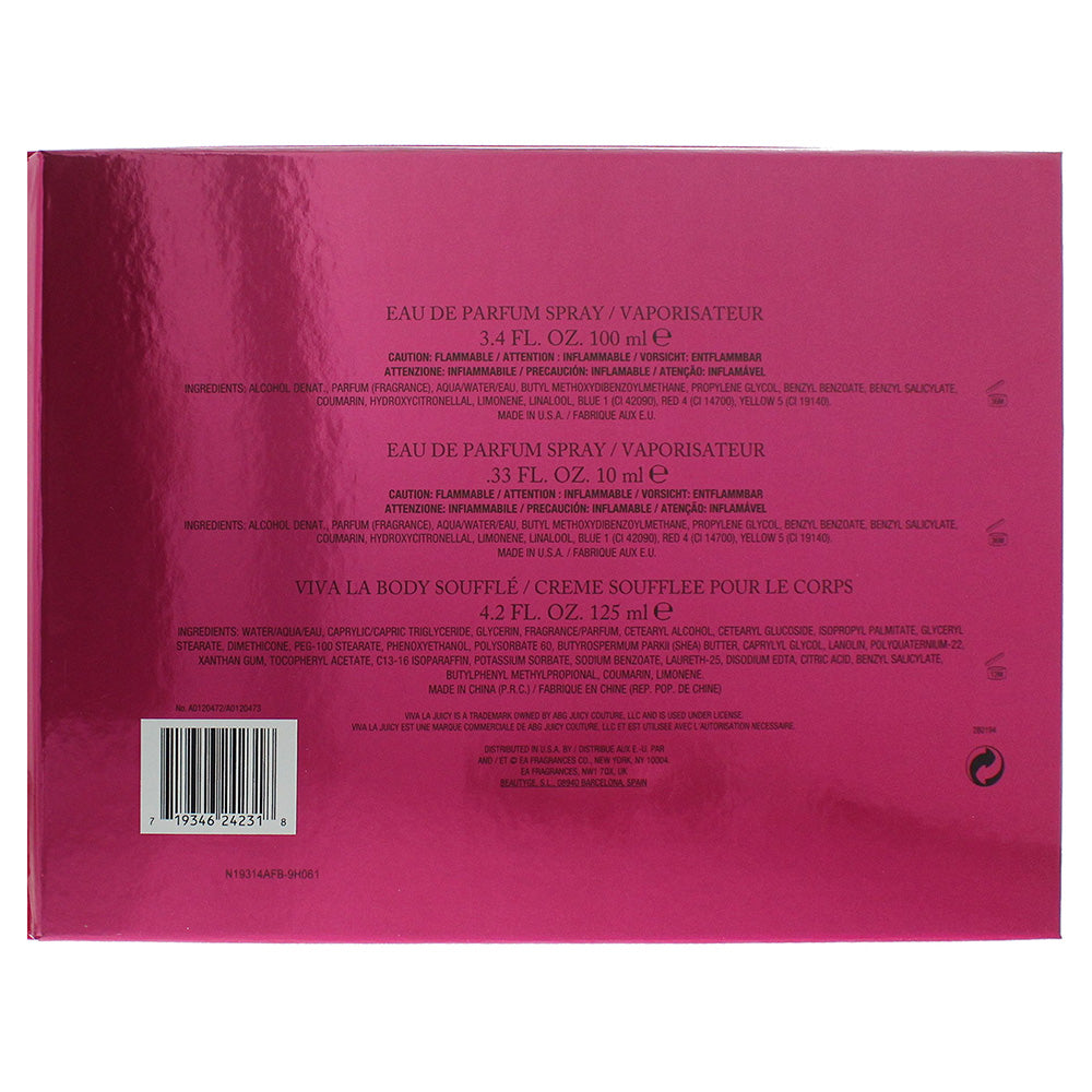 Juicy Couture Viva La Juicy Eau De Parfum 3 Piece Gift Set: Eau De Parfum 100ml - Souffle 125ml - Eau De Parfum 10ml