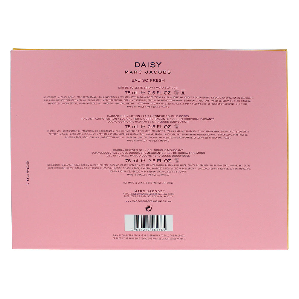 Marc Jacobs Daisy Eau So Fresh Eau De Toilette 3 Piece Gift Set: Eau De Toilette 75ml - Body Lotion 75ml - Shower Gel 75ml