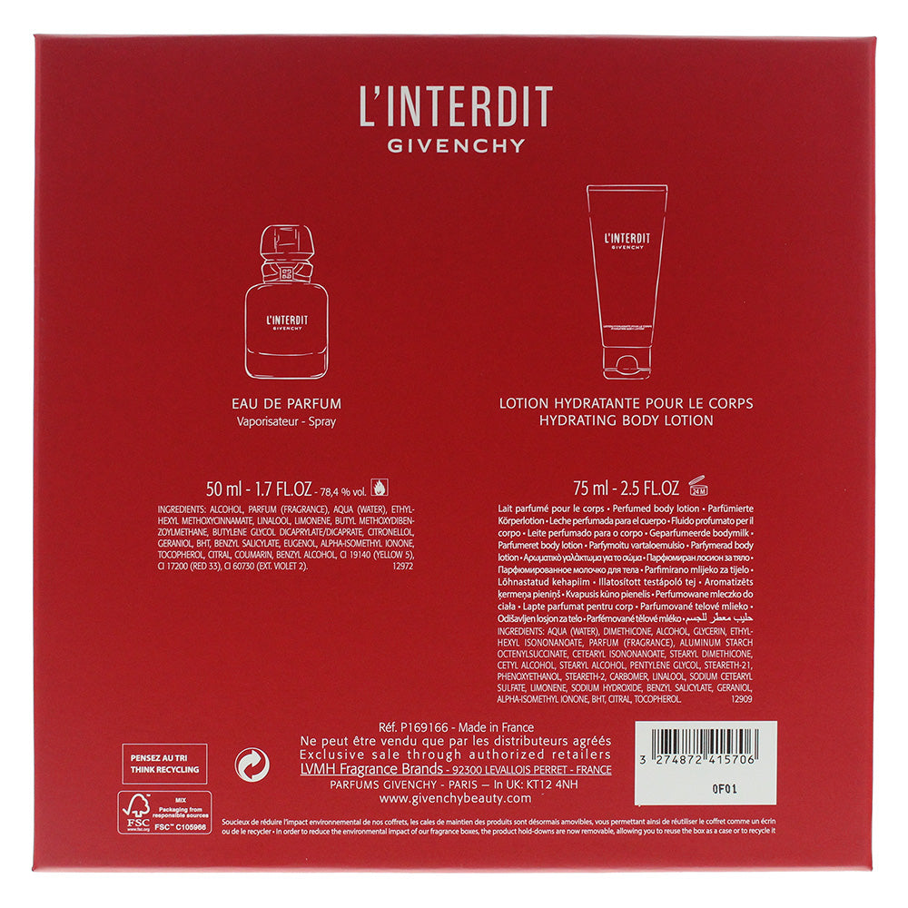 Givenchy L'interdit Eau De Parfum 2 Piece Gift Set: Eau De Parfum 50ml - Body Lotion 75ml
