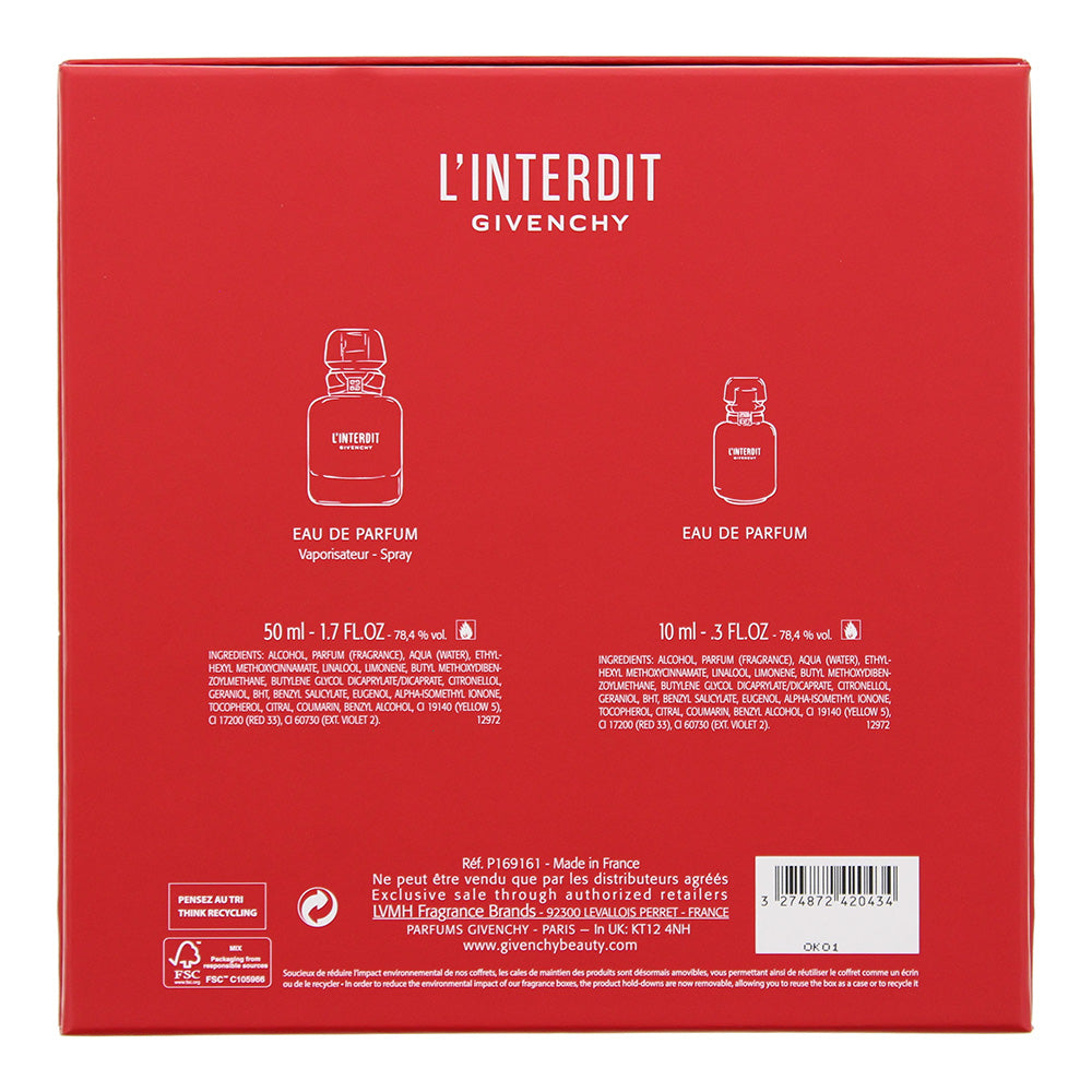 Givenchy L'interdit Eau De Parfum 2 Piece Gift Set: Eau De Parfum 50ml - Eau De Parfum 10ml