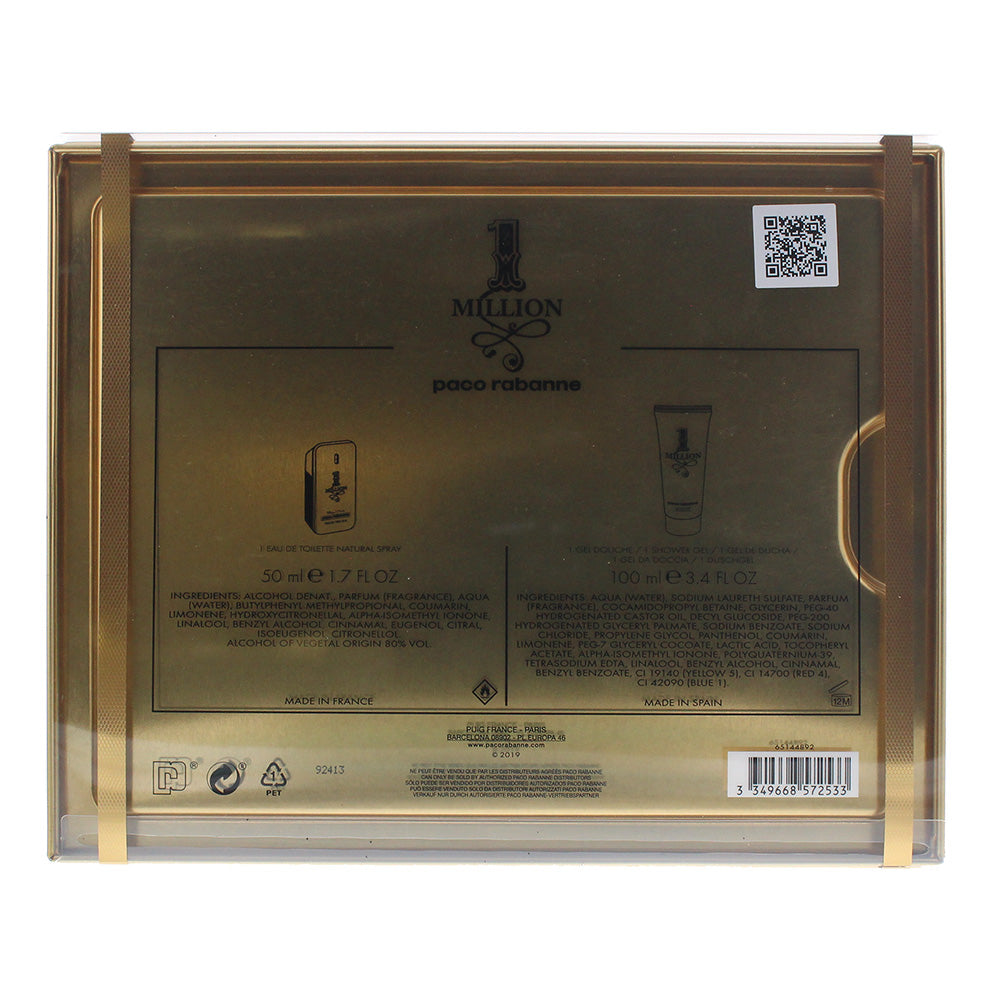 Paco Rabanne 1 Million Eau De Toilette 2 Piece Gift Set: Eau De Toilette 50ml - Shower Gel 100ml