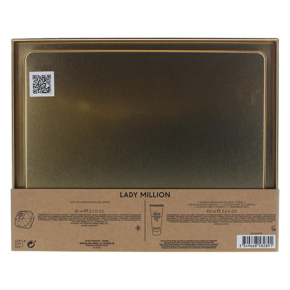 Paco Rabanne Lady Million Eau De Parfum 2 Piece Gift Set: Eau De Parfum 80ml - Body Lotion 100ml