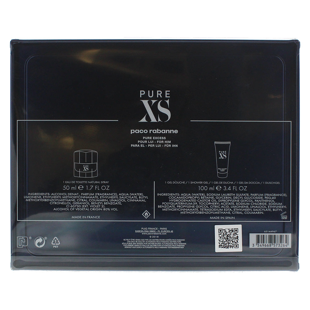 Paco Rabanne Pure XS Eau De Toilette 2 Piece Gift Set: Eau De Toilette 50ml - Shower Gel 100ml