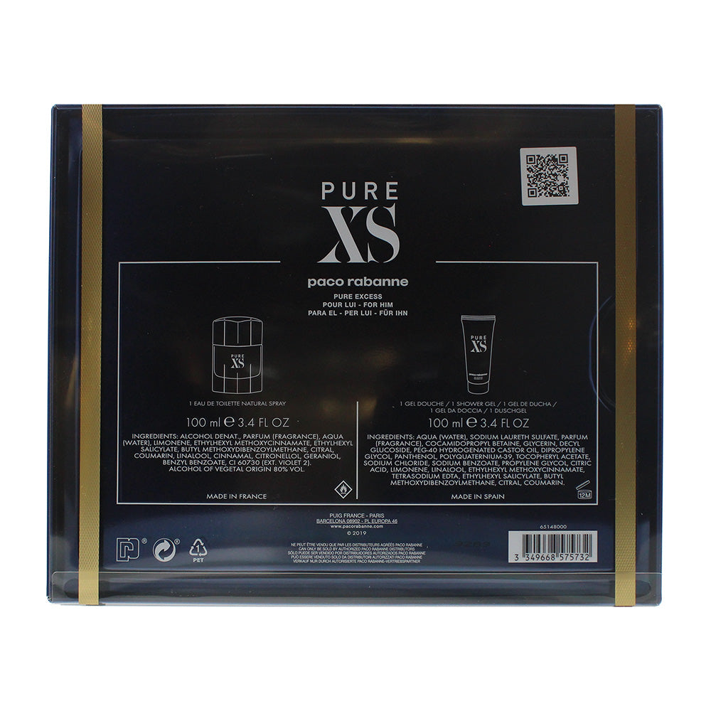 Paco Rabanne Pure Xs Eau De Toilette 2 Piece Gift Set: Eau De Toilette 100ml - Shower Gel 100ml