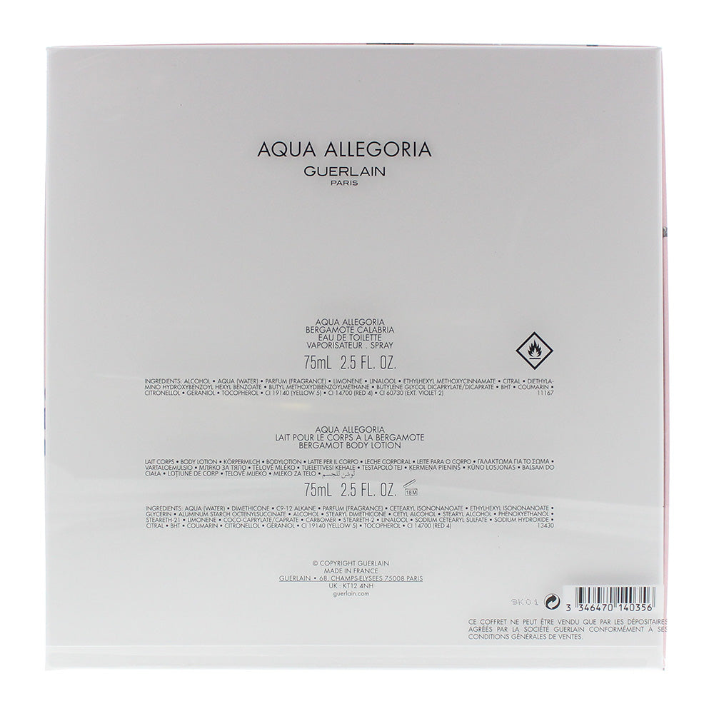 Guerlain Aqua Allegoria Bergamote Calabria Eau De Toilette 2 Piece Gift Set: Eau De Toilette 75ml - Body Lotion 75ml