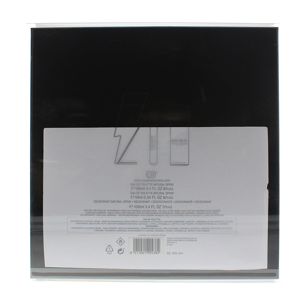 Carolina Herrera Bad Boy Eau De Toilette 3 Piece Gift Set: Eau De Toilette 100ml - Eau De Toilette 10ml - Deodorant Spray 100ml