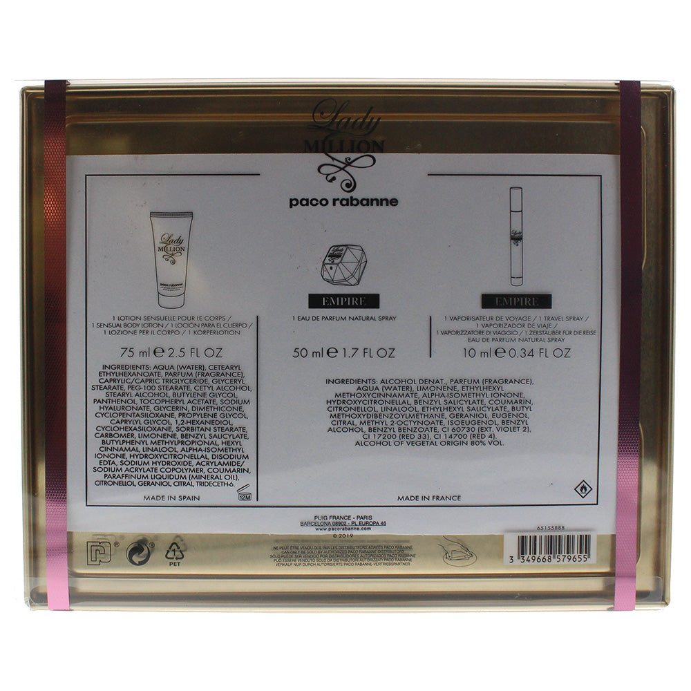 Paco Rabanne Lady Million Empire 3 Piece Gift Set: Eau De Parfum 50ml - Eau De Parfum 10ml - Body Lotion 75ml